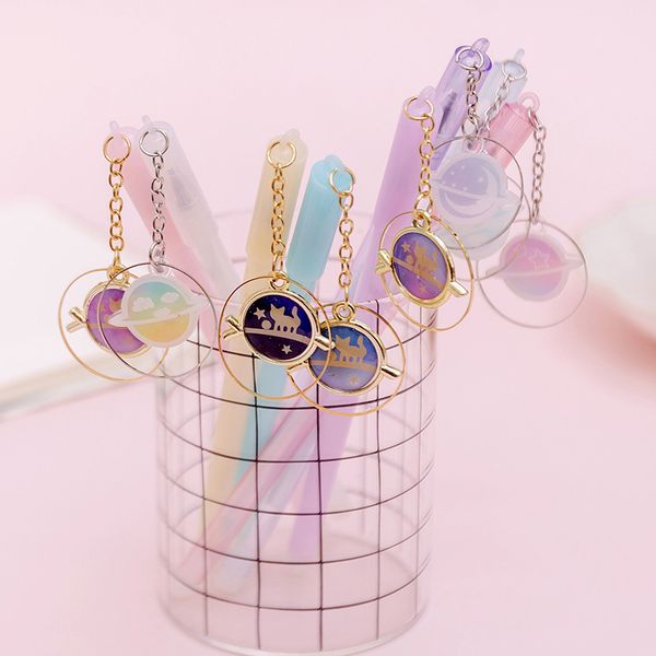 

40 pcs/lot planet cat pendant gel pen kawaii 0.38 mm black ink neutral pen office school writing supplies stationery gift