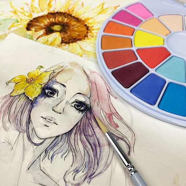 

24/38 colors solid watercolor paint cute snail water color painting pigment hand-painted portable painting art supplies