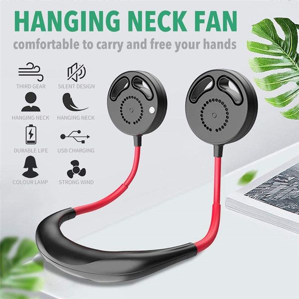 Ventilatore da collo senza lama Gadget USB Ventilatori portatili con archetto da collo Hand Free Personal Mini Sport neckFan 3 Velocità regolabile per viaggi sportivi all'aperto