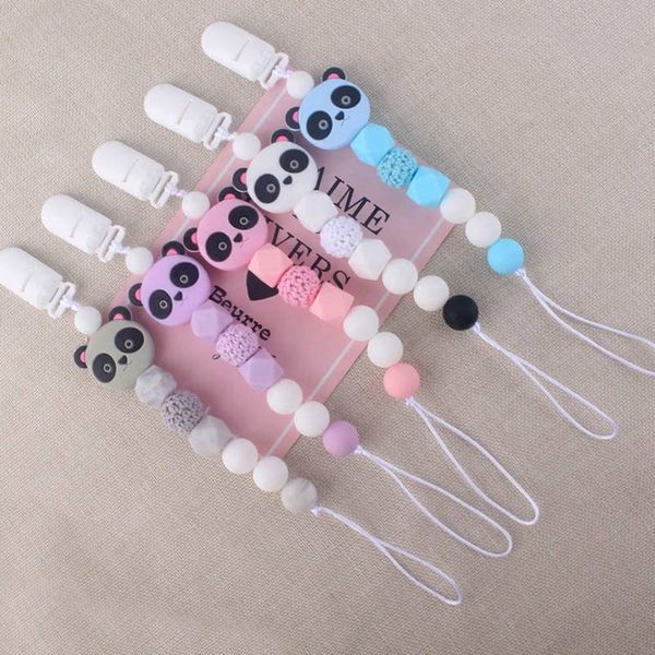 

baby pacifier chain cute cartoon animal panda silicone charms chewable toy nipple feeding appease kids anti-fall clip holder