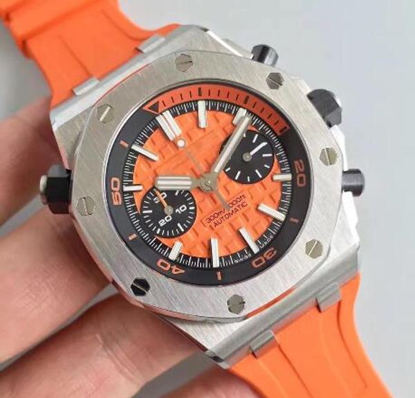 

new mens watch rubber strap royal oak automatic imported mechanical 316 delicate steel case transparent back watch men wristwatch, Slivery;brown
