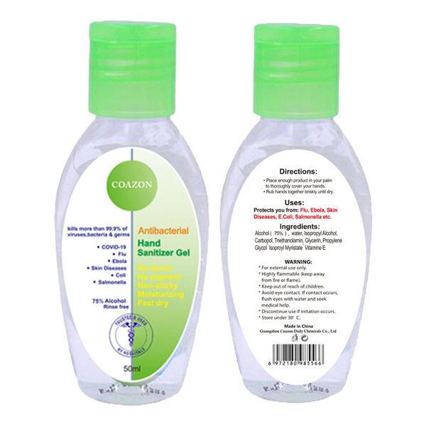 Antibacteriano Hand Sanitizer Gel rápido Wash Gel Seco Hidratante Rinse gratuito Líquido 50ml Mão descartável Hand Sanitizer