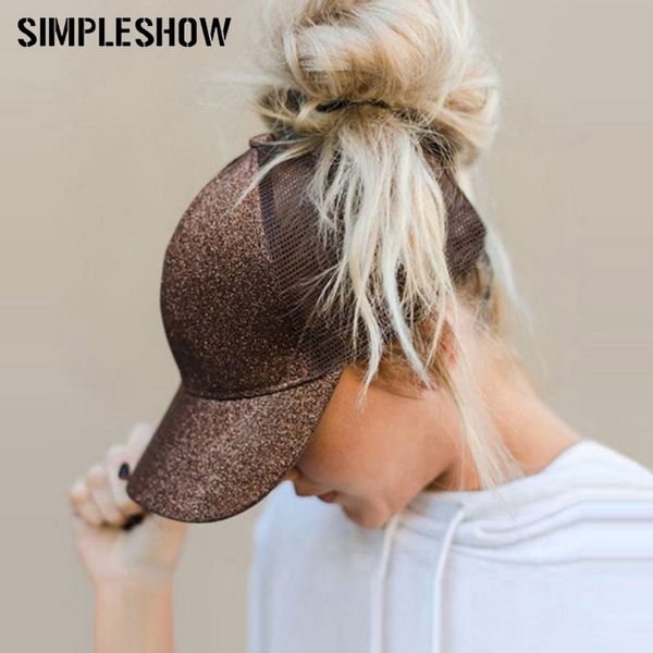 

2019 ponytail baseball cap women messy bun snapback autumn mesh hats casual sport sequin caps drop shipping hat cap, Blue;gray