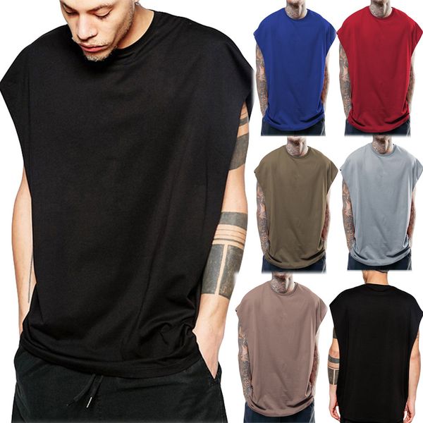 

men bodybuilding summer casual fashion hip hop style pure color solid sports polyester tank sleeveless vest round neckc, White;black