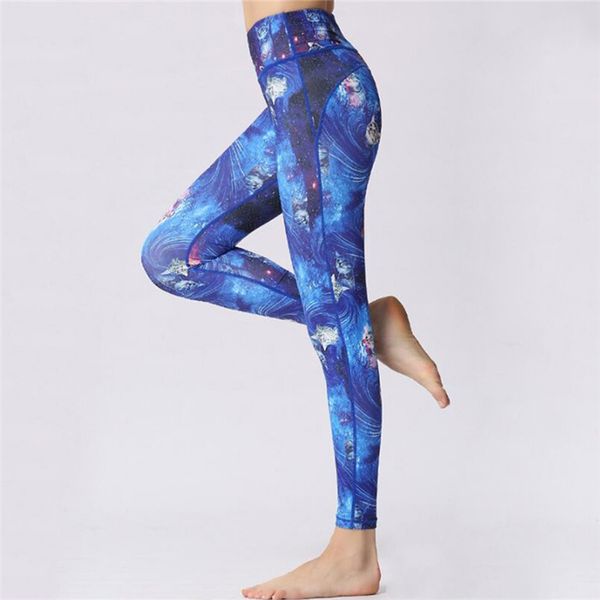 

fashion women yoga cropped pants digital print ankle length trousers high waisted leggings sport fitness dance tights gym workout pants, White;red