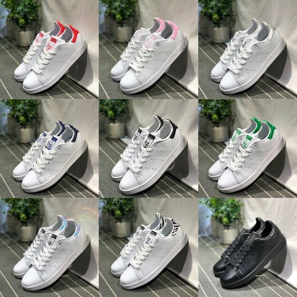 

2019 new original tan mith hoe women men ca ual leather uper tar neaker kateboard punching gold white blue tan mith hoe, White;red