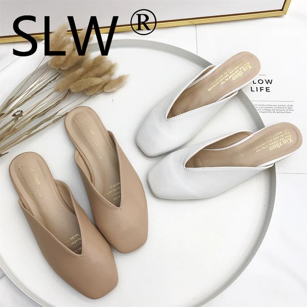 

spring summer flat slides woman v open low heel mules shoes woman 2019 fashion beach slip on warm shoes brand design, Black