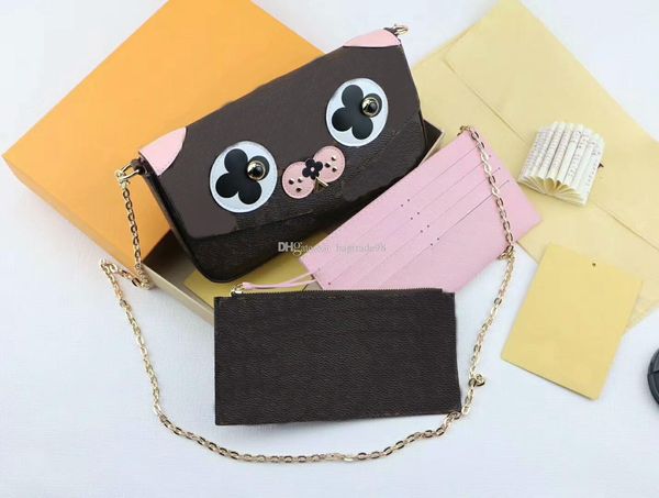 

famous brand crossbody bags genuine leather chains bag dog pattern designer purse 3 set bags cx#213 wallets have dust bags