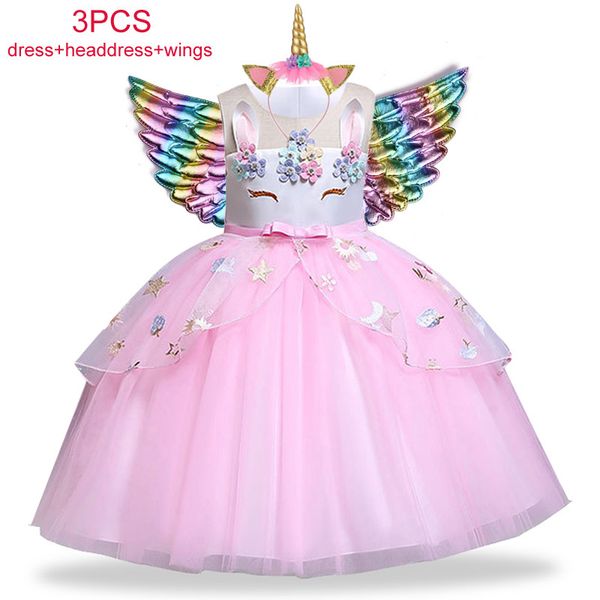 

unicorn party dress easter princess dress kids dresses for girls costume children birthday dress vestidos 3 4 5 6 7 8 9 10 year t200624, Red;yellow