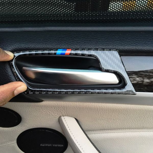 

4pcs car carbon fiber door handle door bowl cover sticker trim for x5 x6 e70 e71 2009 2010 2011 2012 2013