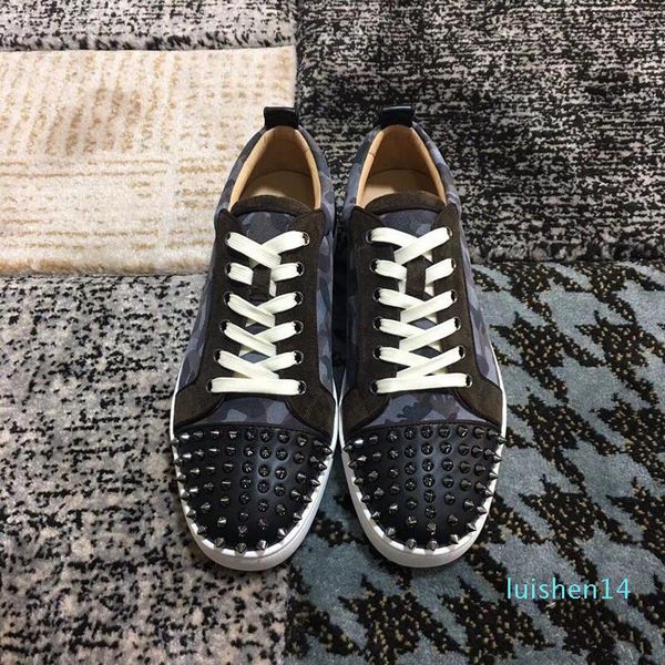 

2019 spikes red bottom sneakers shoes men,women casual flats camouflage gray suede wedding party low with box l14, Black