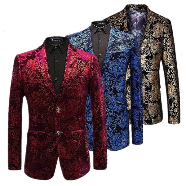 

velvet silver blazer men paisley floral jackets wine red golden stage suit jacket elegant wedding mens blazer plus size m-6xl y191115, White;black