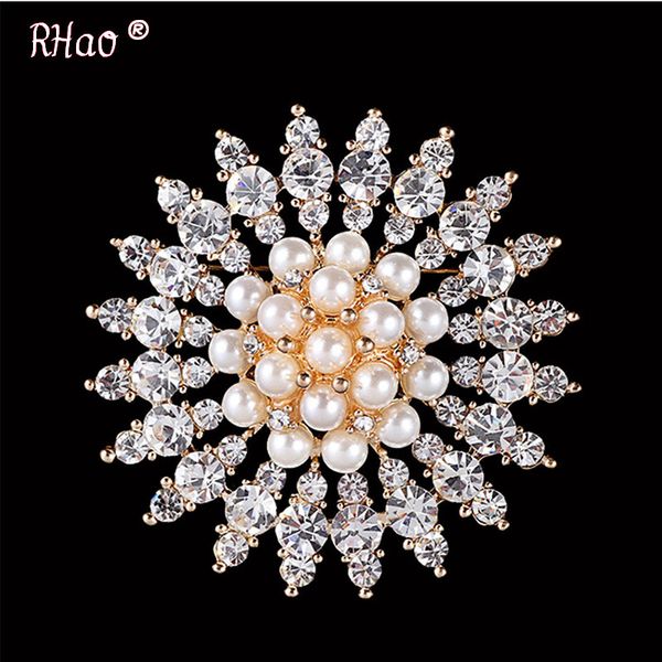 

rhao flower imitation pearls brooches crystals rhinestone broach pins for bridal wedding bouquet women girls jewelry gifts, Gray