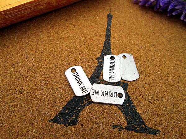 

90pcs- drink me charms, antique tibetan silver alice in wonderland charms pendants 10x18 mm, Bronze;silver