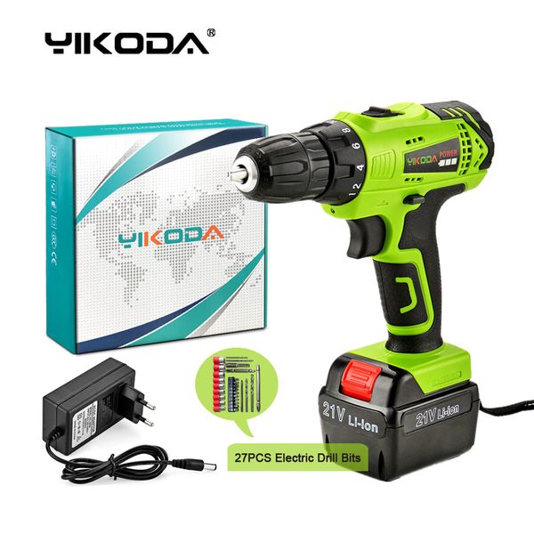 

yikoda 21v cordless drill li-ion electric screwdriver household rechargeable drill power tools one battery carton plus accessories