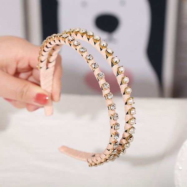 

hair style girl with pearl rhinestone ribbon headband hairbands hair band for girls hair style etocl, Black;brown