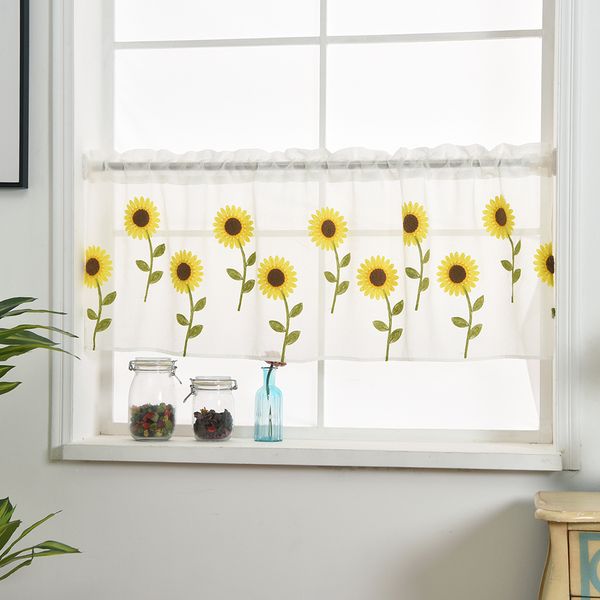 

1pc daisy tulle window roman curtain embroidered sheer for kitchen living room bedroom window curtain screening