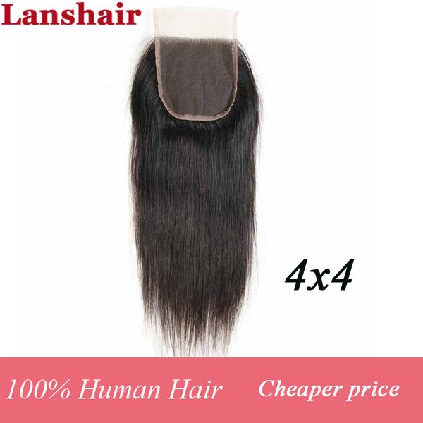 

прямые перуанский богородица человеческих волос шнурка закрытие средняя часть 4x4 швейцарский шнурок закрытие дешевые необработанные top lac, Black