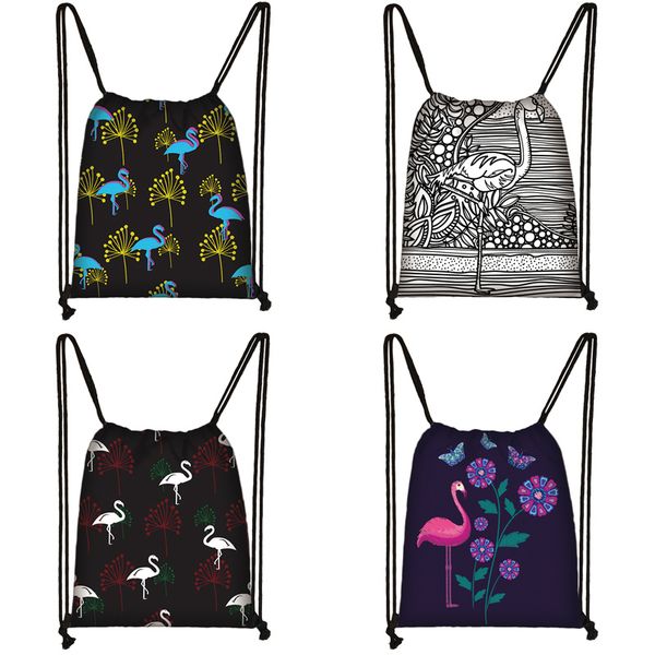 

мультфильм фламинго печать drawstring сумка дорожной сумки женщина подросток школа сумка браун девочка и мальчик рюкзак мода хранения q471