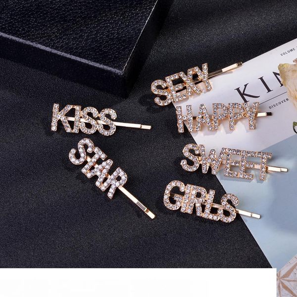 

3pcs set bling crystal rhinestone letter hairpins headwear for women girls hair clips pins barrette tools hair accessories ins fashion, Golden;silver