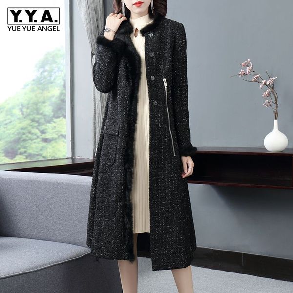 

england style women tassel long sleeve tweed coat elegant luxury straight slim fit covered button overcoat black trench coat, Tan;black