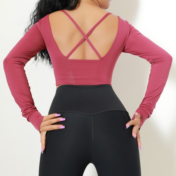 

yoga outfits beauty back cross one-piece with chest pad shirt quick-drying slimming elastic running sports women's fitness clothes, White;red