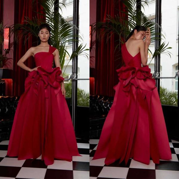 

2020 red prom dresses one shoulder backless evening gowns tiered ruffles floor length formal party special occasion dress, Black