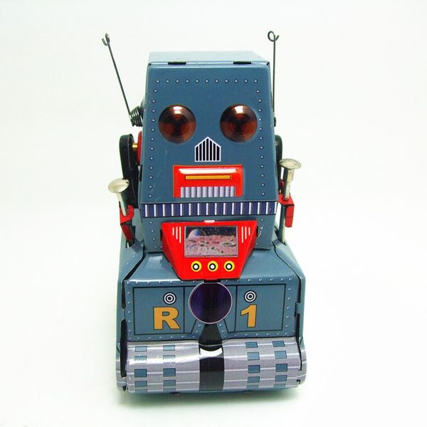 

funny] classic collection retro clockwork wind up metal walking tin tank moon probe robot recall mechanical toy kids gift