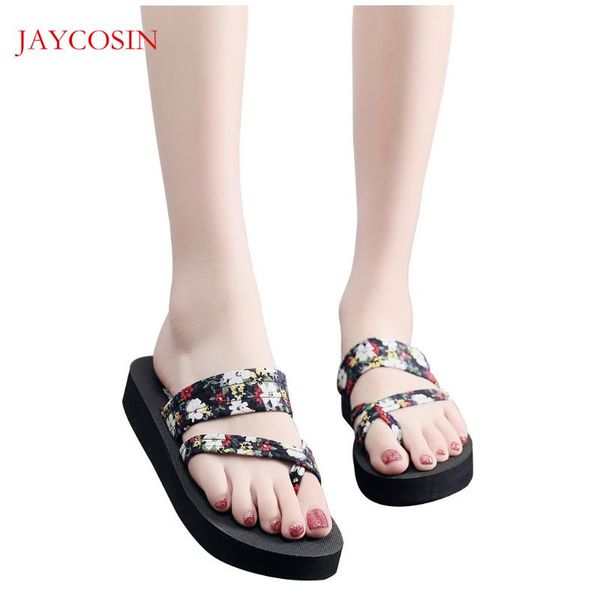 

jaycosin women shoes fashion flower print sandals women platform summer beach casual indoor floor open toe shoes female slippers, Black