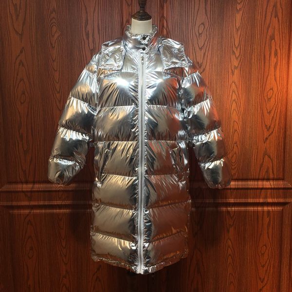 

nicemix 2019 new stylish designer coat women's coton padded silver coat glitter parka winter jacket hooded coats, Black