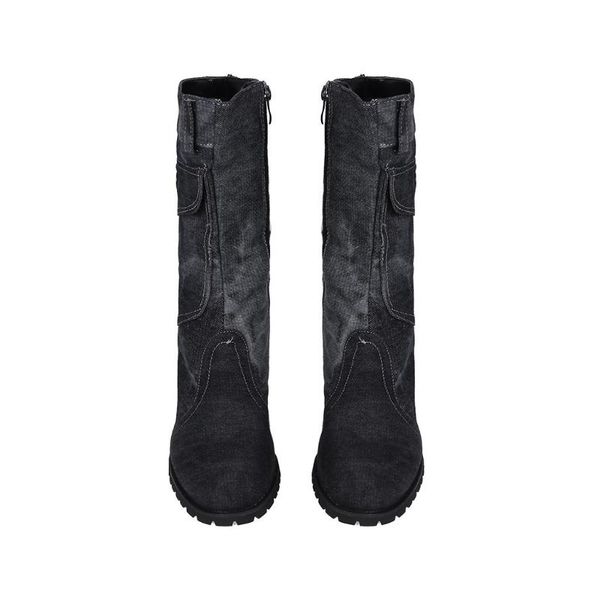 

boots women's mid-rise solid large size slip-on chunky med heels boots shoes, Black