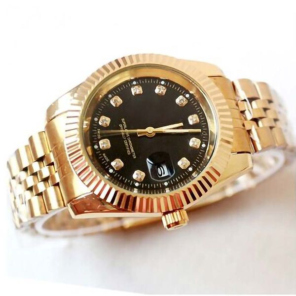 

Relogio алмазных Мужчин для Мужских часов моды Черного циферблата календаря золотог