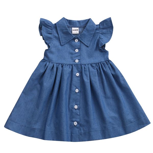 

Toddler Kids Girls Princess Ruffle Summer Sundress Denim Sleeveless Party Loose Long Dress Clothes 1-6T, Blue