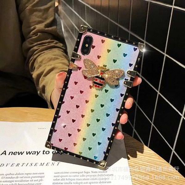 

роскошный квадратный корпус для iphone x xs max xr мода сердце блеск пчелиный крышки телефона чехлы для iphone 11 pro max 7 8 plus 6 6s coqu