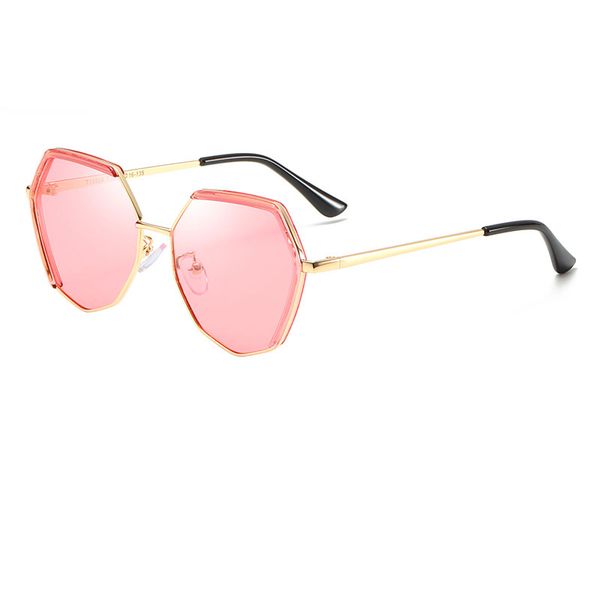 

fashion sunglasses girls boys brand designer metal frame unique hexagon lens coat uv400 goggles children multilateral sunglasses send box, White;black