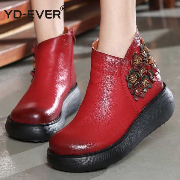 

new autumn women's genuine leather platform shoes wedges lady high heel shoes woman pumps handmade flower, Black