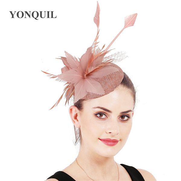 

peach color charming fascinator hat women ladies elegant wedding headpiece hair clip formal dress church hat cocktail headwear