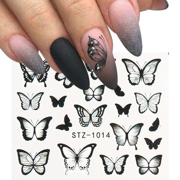 

new butterfly nail stickers water transfer decals colorful blue black design nail art manicure sliders wraps foils