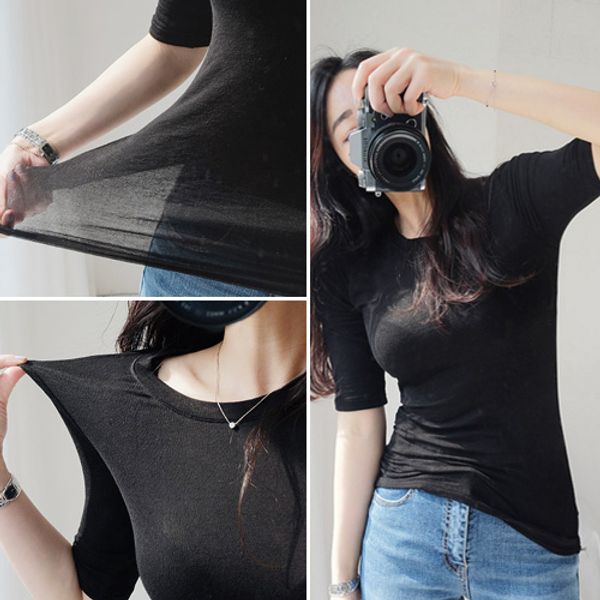 

stretch thin thoroughly basic t shirt women short sleeve womens summer tee shirt women korean style t-shirt cotton tshirt, White