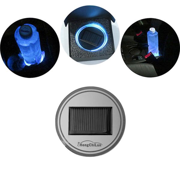 

solar power energy car cup holder mat blue led pad cup car interior decoration light non slip pad