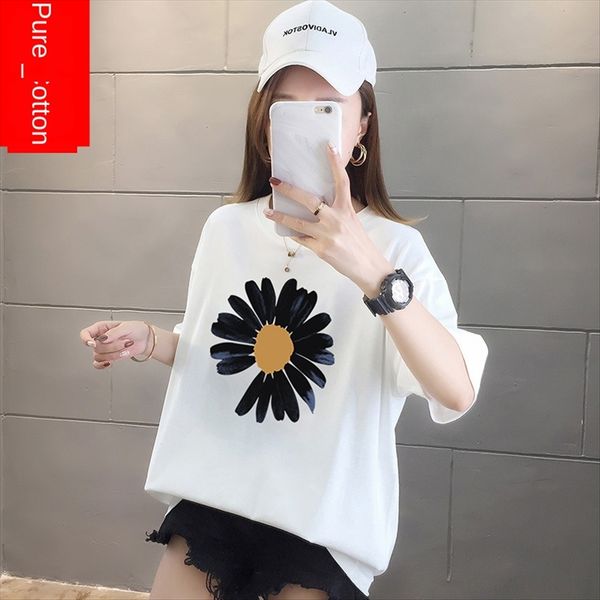 

2020 summer clothes loose super-fire women's daisy printed clothing short-sleeved t-shirt 2020 summer clothes loose super-fire women&#0, White
