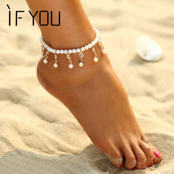 

if you elegant bohemian sandals enkelbandje imitation pearl beads foot jewelry beach ankle bracelet anklets jewelry for women, Red;blue