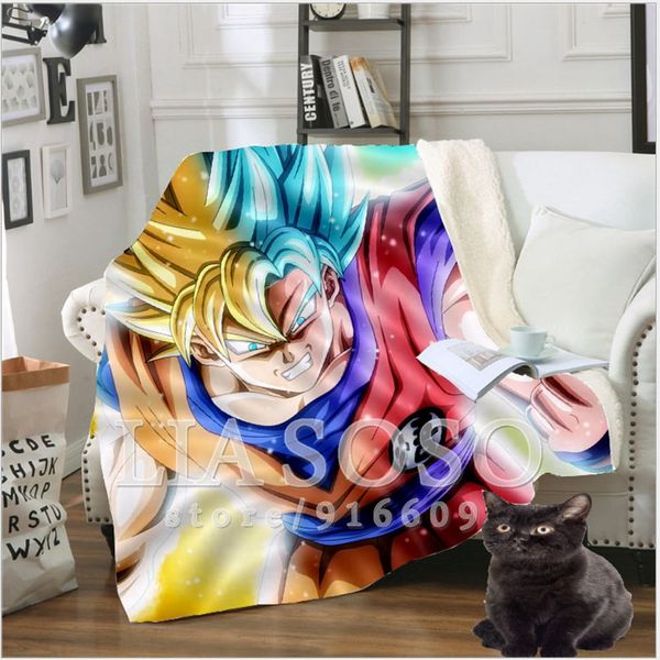 

goku anime sofa travel youth bedding patterned stuffed blanket bedspread for boy girl travel blanket sofa quilt a01, White;black
