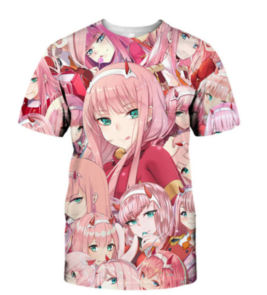 

2019 darling in the frank anime zero two pink girls face fashion summer short sleeve tshirt print men women 3d t shirt casual q817, White;black
