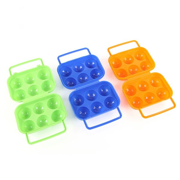 

1pc plastic 6 grids portable camping picnic barbecue outdoor egg box convenient kitchen egg storage boxes