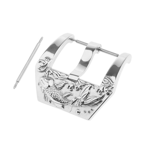 

polished vintage fish carved 316l stainless steel buckle pin for watch band strap 22mm 24mm, Black;brown