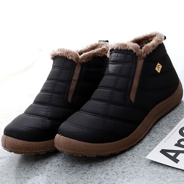 

men's boots platform slip on warm winter shoes men antiskid waterproof light weight velvet soft snow boots for male 2019 new, Black