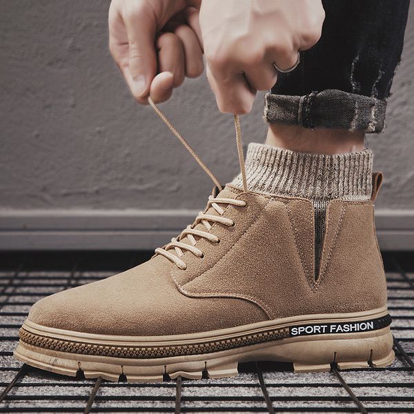 

suddette casual shoes faux leather sneakers fashion ulzzang fall martin boots solid color footwear spring rugged men flat ourdoor shoes, Black