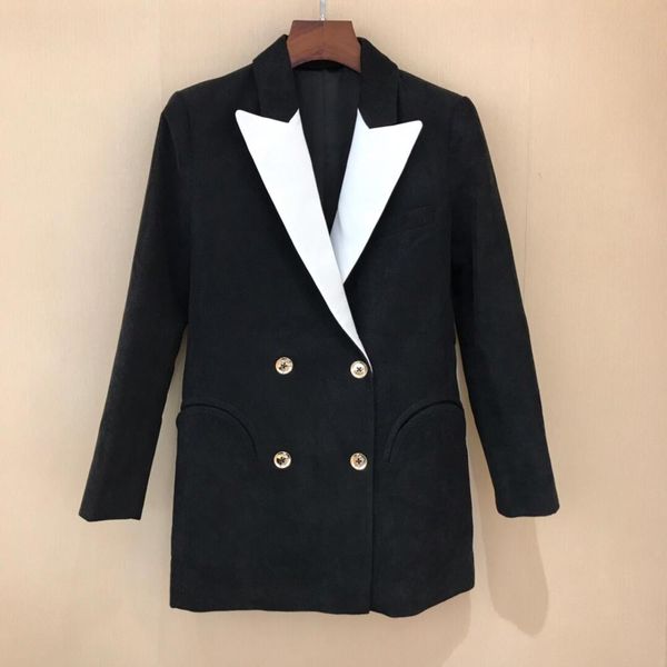 

2019 spring new women velvet double breasted blazer coat ddxgz2, White;black