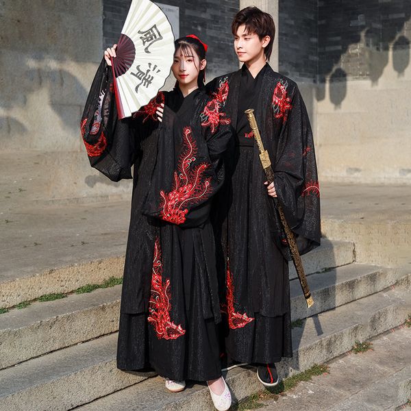 

traditional hanfu women men embroidery dance costume black fairy dress folk festival outfit oriental performance clothing dc4374, Black;red